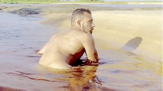 Naked and Jerking off inside a Lagoon